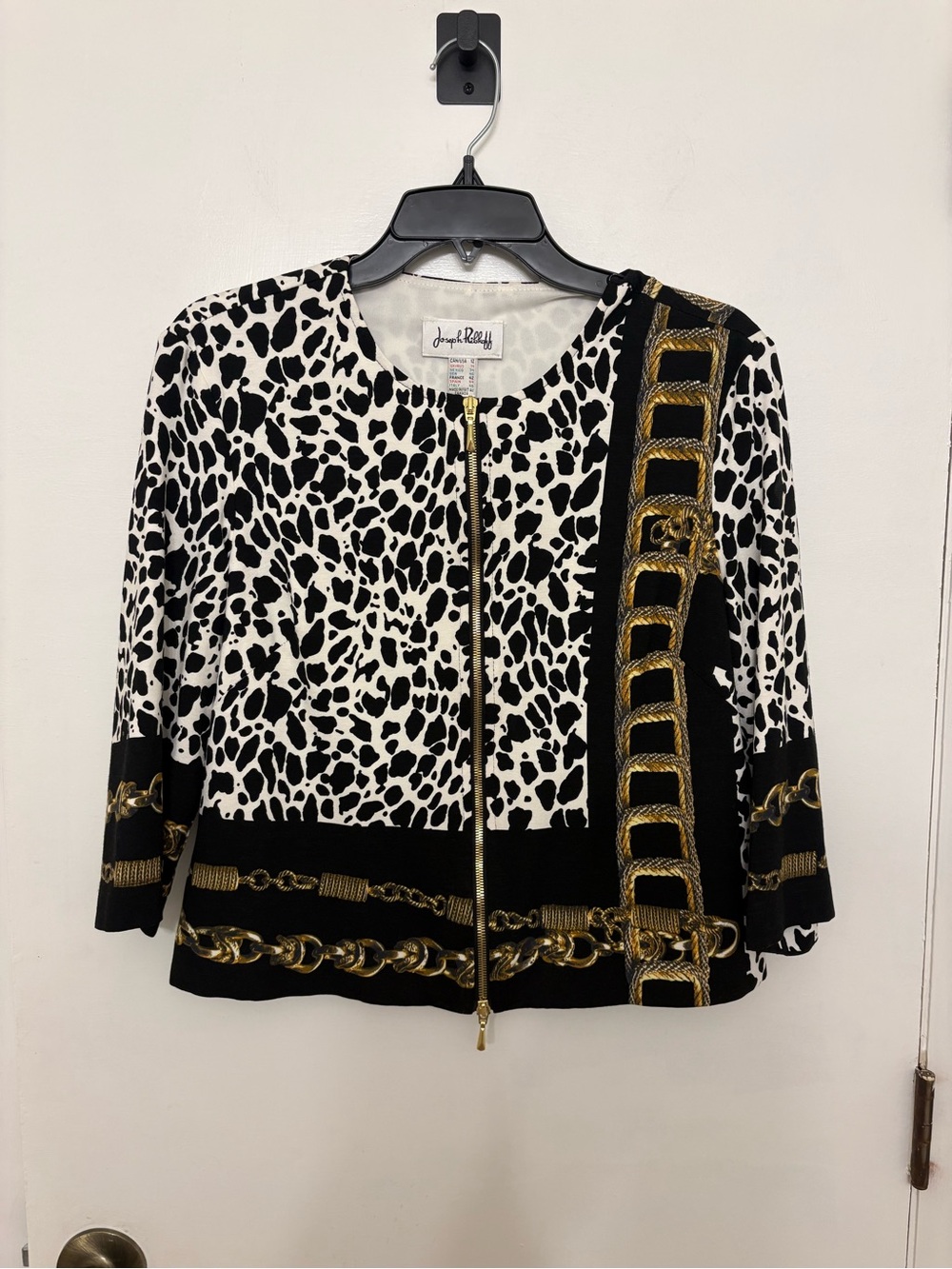 Joseph Ribkoff Animal Print Chain Print Full Zip Jacket Blazer Made in Canada 12